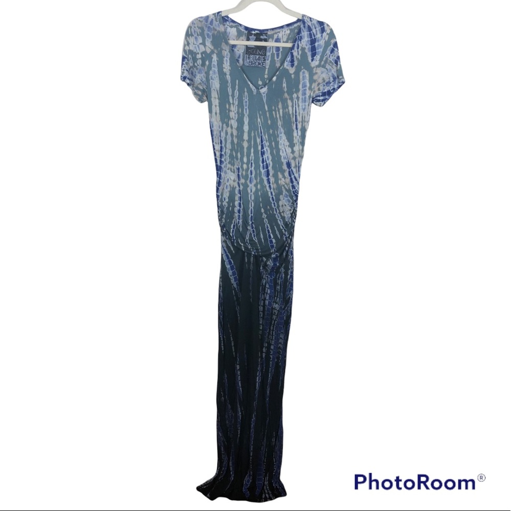 YOUNG FABULOUS & BROKE Blue Tye Dye Lightweight Maxi Dress sz XS